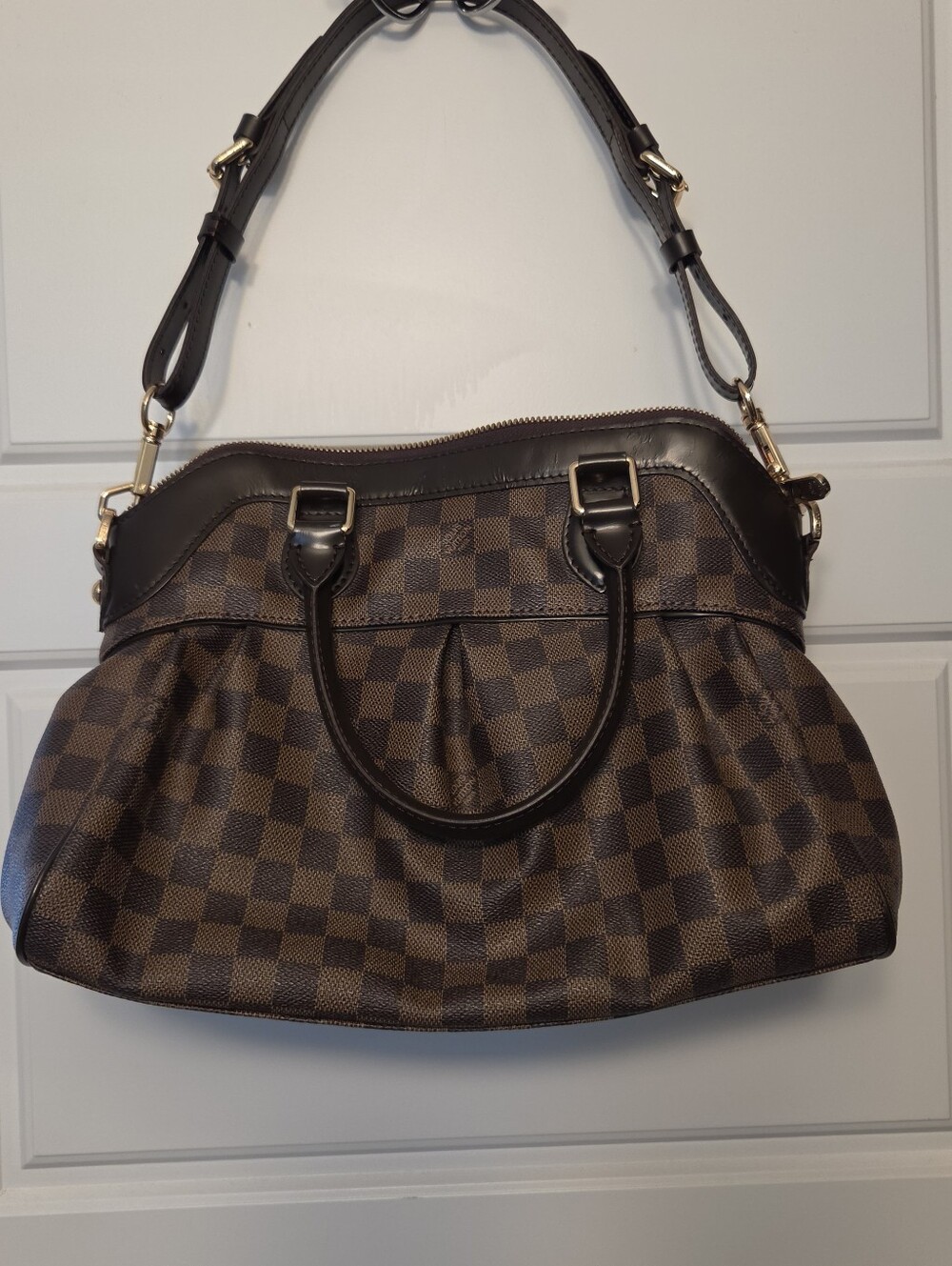 Louis Vuitton Damier Ebene Shoulder Bag with Gold Hardware
